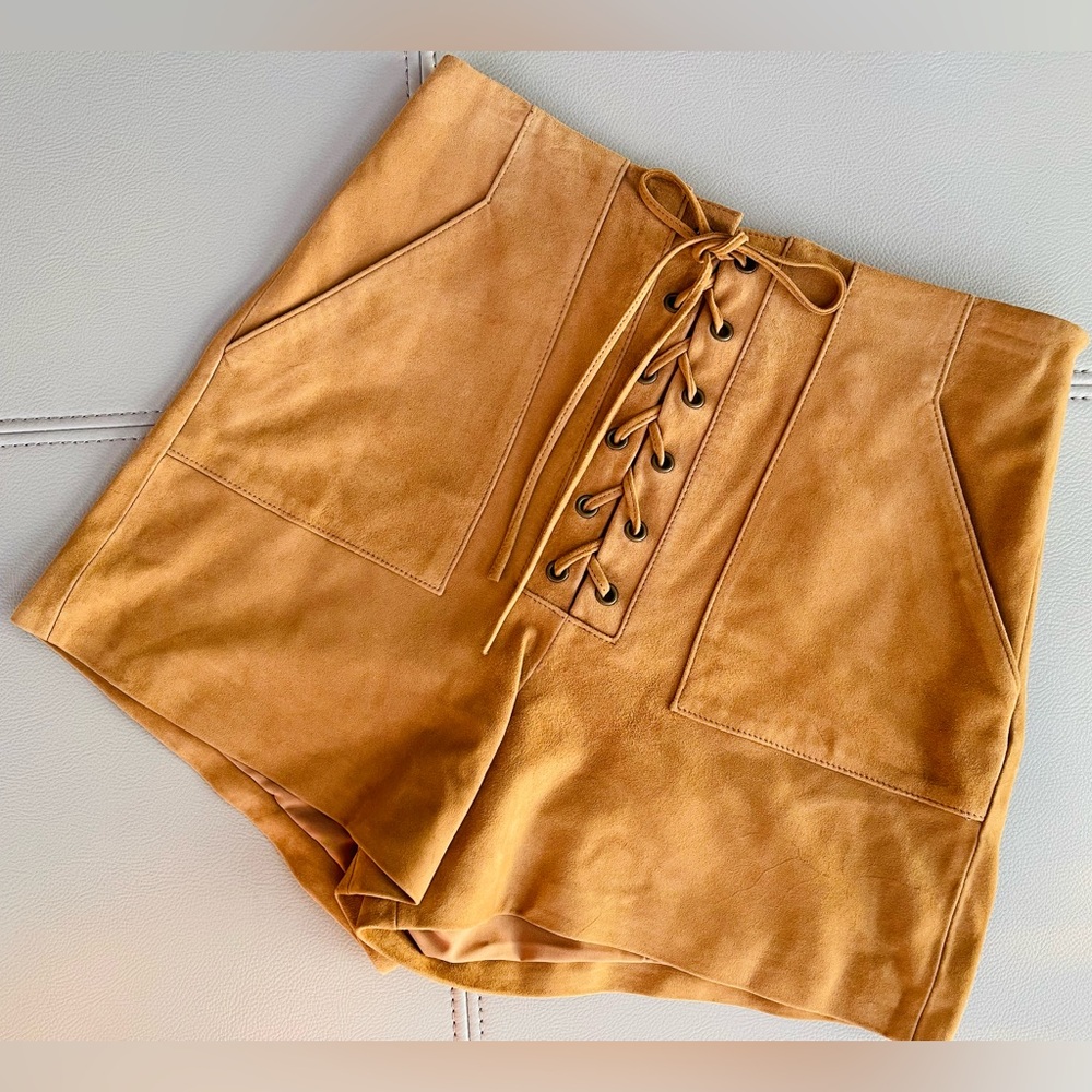 NWT! SUEDE Fifth & Mode Brown Wyatt Lace-up Shorts | Skorts | Satin Lined Size 0